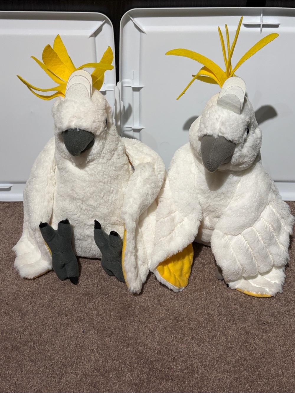 Pair of Plush Cockatoo Parrot Stuffed Animals - White & Yellow
